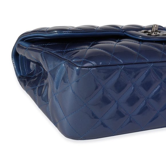 Chanel Blue Quilted Patent Leather Jumbo Classic Double Flap Bag - Picture 7 of 8